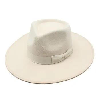 Нова Фетровая шапка с Широка периферия, женски Мъжки вълнен филц шапки, джентльменская елегантна дама, зимни джаз църковна Панама, сомбреро, шапка