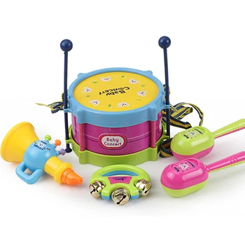 Детски Музикален инструмент, играчки, барабана набор, барабанни пръчки, камбанка, пясък чук, тръба за момчета и момичета на възраст над 3 години