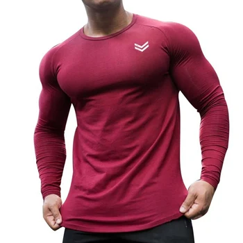 Есенна риза за фитнес и фитнес зала, мъжки Бързосъхнеща тениска за бягане, дишаща мъжка спортна риза с дълъг ръкав, обикновен тренировъчен топ, спортно облекло