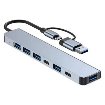 USB докинг станция Премиум-клас, компактен hub Type-C, 7 в 1, USB3.0, сплитер интерфейс Type-C, адаптер-хъб, компютърни аксесоари