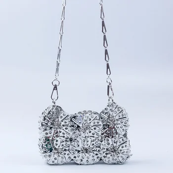 Дамски чанти, дизайнерска чанта на верига от сребрист метал с пайети, вечерни чанти, клатч, дамски пътна чанта за отдих, чанта
