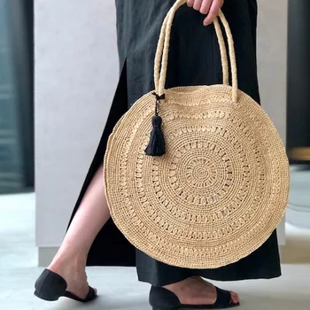 Нова шикозна плажна чанта ръчна изработка с пискюли, модни и ежедневни чанти-тоут, сламена чанта от ръчно изработени дамски чанти-месинджър, дамски Чанти през рамо, чанта