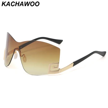 Kachawoo модни слънчеви очила в голям размер, без рамки, мъжки слънчеви очила с цельными лещи, ретро европейски стил, дамски кафяви, сиво-зелени