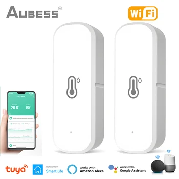 Aubess WiFi Сензор за температура и влажност, датчик за Smart Life на закрито, Термостат, Sasha, сензор влагомер, така че да работи с Алекса Google