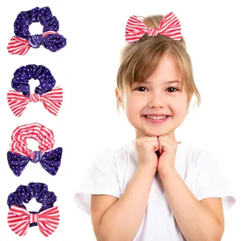 Панделки Ден на Независимостта Шарени гумени ленти за коса 4 юли 5,5-инчови лъкове за коса, шапки Американски флаг Детски аксесоари за коса