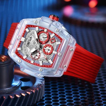 Маркови дизайнерски пластмасови часовници ONOLA мъжки 2023, всеки ден уникални луксозни кварцови часовници, мъжки квадратни Прозрачни бели спортни мъжки часовник
