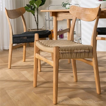 Съвременен стол за Хранене Скандинавските трапезни столове, Стол за дневна бюро от масивно Дърво Домакински въженият стол с облегалка Шезлонг