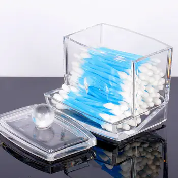 Прозрачна акрилна органайзер за съхранение на памучни тампони за грим, козметични притежателя