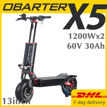 OBARTER X5 1200 W * 2 60V30Ah 13-инчов Електрически Скутер за възрастни E-scooter 95 км/ч E-Scooter Двухколесный Хидравлични амортисьора