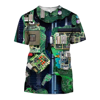 Лятна мода мъжка тениска с изображение, 3D печатна платка, трендови тениски в стил хип-хоп с кръгло деколте и къс ръкав Оверсайз