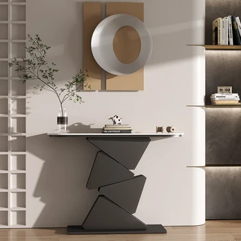 Италиански минималистичен на маса, веранда от каменна дъски, творчески ультраузкий на маса, веранда, модерен лек луксозен вид, с челото, с полукръгла бар маса