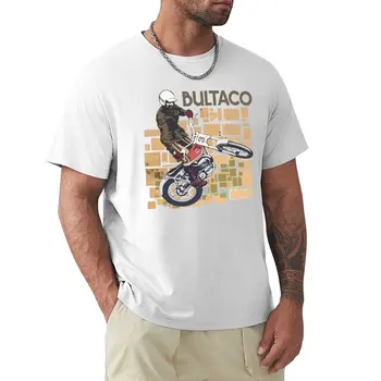 Тениска Bultaco Moto Rider прескачане на препятствия In Action, корейски модни бели тениски за момчета, тениска за мъже