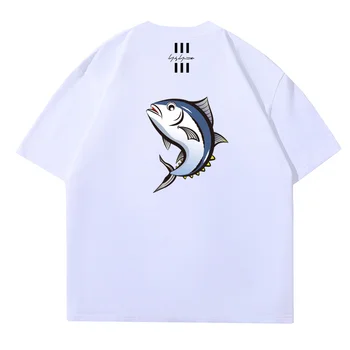 Тениска с принтом риба Тон Y-3 на тема Морски Риболов с анимационни принтом Кръгъл отвор, Година 3, Къс ръкав, Летен Случайни Топ За Мъже И Жени, 23SS