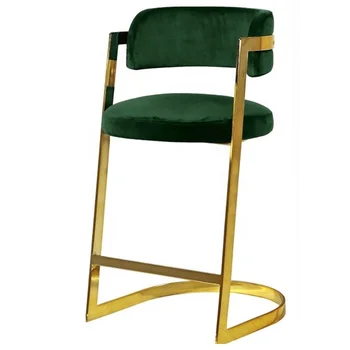Горещи продажба стол бар столове Модерен Месинг цвят Зелено Кадифе бар столове