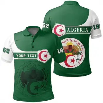 Тениска-поло с флага на Алжир, мъжки ежедневни риза поло с къс ръкав за младежи, студенти, безплатно потребителското си име, номер, икона с образа, риза поло