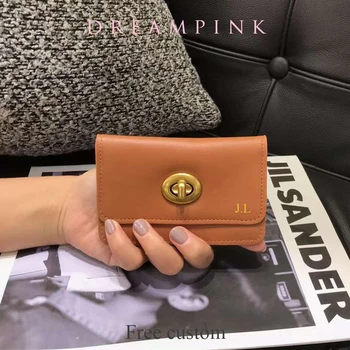 Ретро-държач за кредитни карти от естествена кожа, Луксозни Модни инициали на поръчка, тънък женски чантата си, с гравирани букви, мини-чантата е с капак