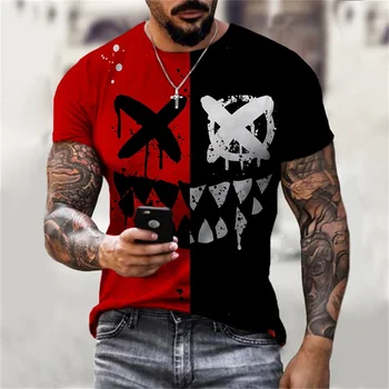 Негабаритная мъжка тениска с къс ръкав и 3D принтом, Забавна и необичайна тениска XXO с графичен дизайн, Уличен Случайни топ в стил Хип-хоп за мъже и жени