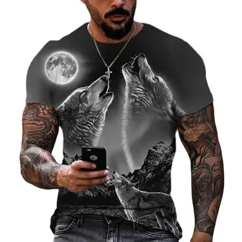 Мъжки t-shirt 3D Leisure Street, тениска размер Плюс, Мъжки Реколта дрехи 2023, тениска с Вълк, Мъжки Топ с къс ръкав и животните принтом