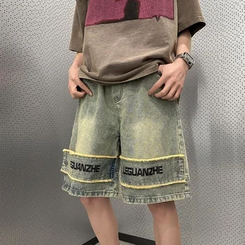 Корейски къси панталони за мъже, летни улични модни шорти за мъже, американските дизайнерски персонализирани къси панталони за мъже, реколта къси панталони в стил пънк