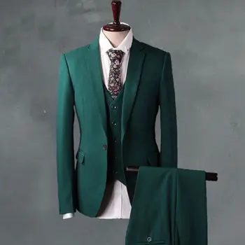 TPSAADE Зелени Мъжки сватбени костюми, комплект от 3 теми, Смокинги за Младоженеца, Бели смокинги под формата на Блейзър за Мъже (яке + Панталон + Елек)