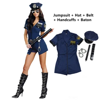 S-2XL, сини секси полицейски Костюми, Женствена форма на полицай, гащеризон, комплект, Хелоуин, Cosplay, Елегантна рокля полицията