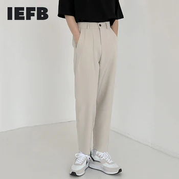 IEFB Мъжки ежедневни костюми, панталони корейски модни панталони с дължина до щиколоток Свободни преките бизнес панталони с еластичен ластик на талията 9Y6956