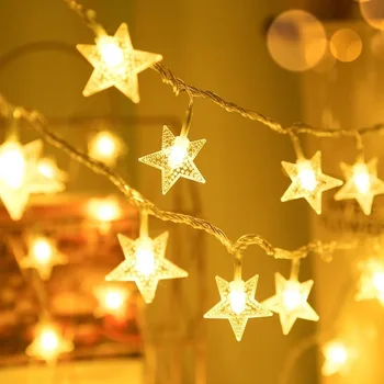 Коледни светлини 3 м, led венец, страхотна лампа във формата на звезда, окачване за парти, сватба, украса, градина, външно осветление