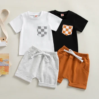 комплекти летни дрехи за малки момчета ma & бебе от 0 до 3 години, дрехи за новородени, клетчатая тениска с джобове, потници, Шорти, ежедневни облекла D01
