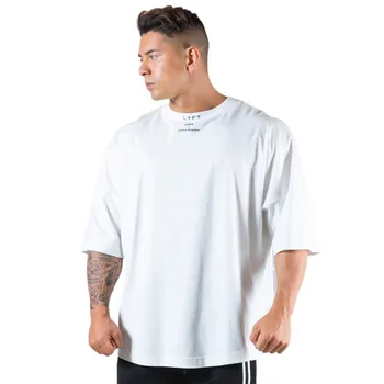 Лятна нова марка спортна тениска за мъже, за фитнес зала за фитнес, свободна, отличава със спокойна, памучен, с къс ръкав, мъжки градинска дрехи с принтом