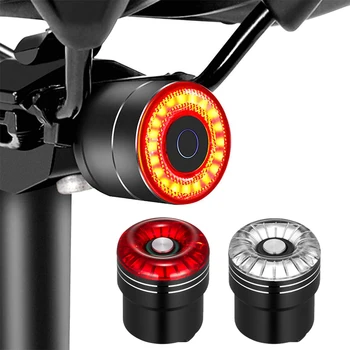 Умен велосипеден задна светлина за Автоматично включване/изключване колоездене фенер Ултра Ярък заден стоп-сигнал Висок лумена Дневен стробоскоп USB Акумулаторна батерия