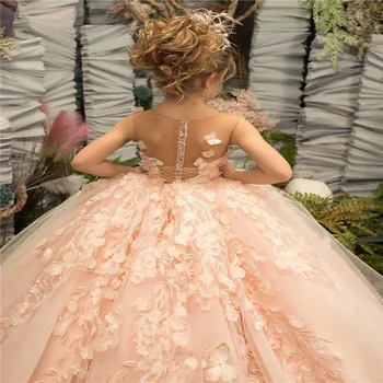Сватбени рокли за момичета в цветенце, руж, розов тюл с цветен модел, детски бални рокли за шаферките, подарък принцеса на сватбата си, първо причастие