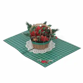3D коледни картички Коледни поздравителни картички Кошница с цветя за подаръци