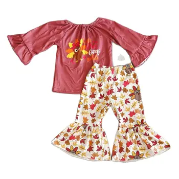 Модерен комплект Дрехи за Малките Момичета, къс ръкав, през цялата силует, пятиточечный дантелен топ с шарени цыпочки и комплект расклешенных панталони
