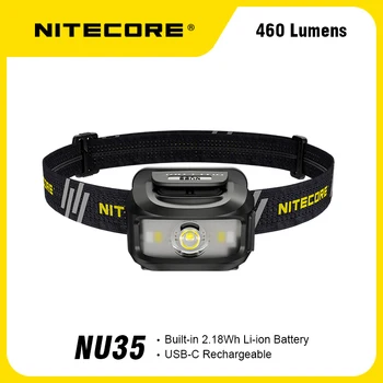 Налобный фенер NITECORE NU35 Може да се използва като вградена батерия и батерия AAA 460 лумена с директно зареждане чрез USB-C EDC фенерче