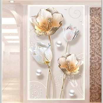 beibehang Потребителски тапети 3D стерео стенописи лалета релеф на бижута вход цвете верандата фон декоративна живопис тапети
