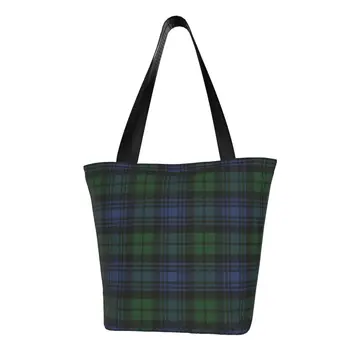 Преработени черен часовник, шотландският клетчатая пазарска чанта, дамски холщовая чанта-тоут на рамото, миещи хранителни стоки торби за пазаруване