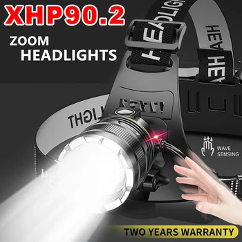 ZK40, мощен налобный фенерче, led фенерче, нова сензорна фаровете XHP90, 18650, акумулаторна лампа за риболов и къмпинг