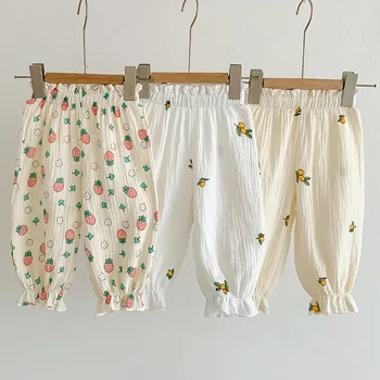 Летни Детски панталони от памук, с принтом от 0 до 3 години, модни ежедневни панталони за малки момичета, панталони за новородените момичета