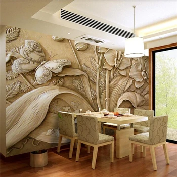 Тапети по поръчка с 3D релефно, орхидея беханг, пеперуда, фон, стенни живопис, хол, спалня, 3d тапети, ресторант, рисувани стенни