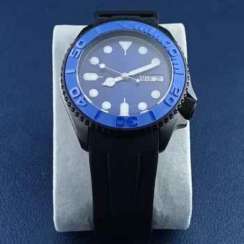Модерен мъжки часовник японски NH36 40,5 мм, син сапфир корпус, автоматично мъжки часовници, керамични bezel, гумена лента