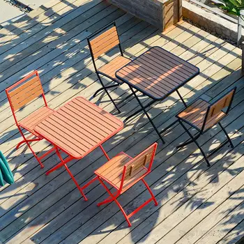 Домашен Модерен Сгъваема маса и столове за тераса, Градински Мебели за открито тераси, Дървена Ютия, маса за Хранене и стол, комбиниран комплект