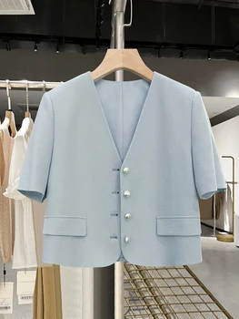 Годишният висококачествен ретро корейски модерен сако, палто, дамска къса риза, отгоре с къс ръкав, малка ароматна елегантни връхни дрехи