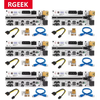 RGeek Топ 6шт Ver010 Щрангове PCI-E Странично 1X 4x, 8x 16x удължителен кабел Адаптер за Карта PCI Express Странично SATA 15pin-6-пинов захранващ Кабел