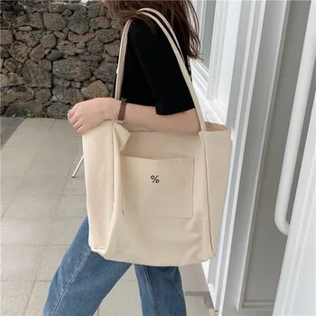Нова дамска чанта през рамо с голям капацитет, просто мода холщовая чанта за колеж за момичета, ежедневно пазаруване, чанта-тоут, чанти