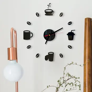 Стенен часовник с Кухненски Торта Декор Стенни Часовници Огледално Акрилно 3D Художествени Самозалепващи Домашни часовници САМ Безшумни часовници за Бокс Офис