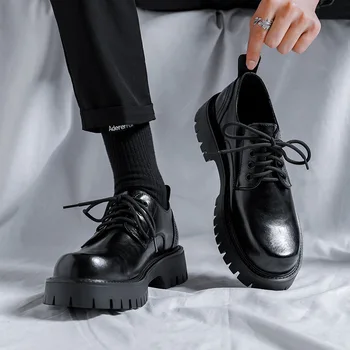 Нов мъж, Япония, Харадзюку, корея, градинска мода, бизнес сватбена кожени обувки, мъжки ежедневни кожени обувки на платформа с високи подметки