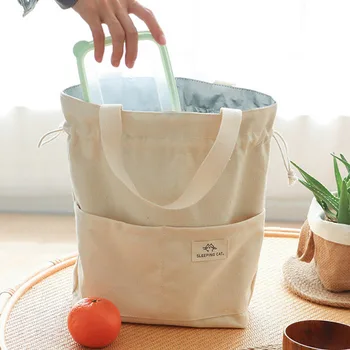 Холщовая чанта за обяд с изолация на съвсем малък, удебелена алуминиево фолио, термална кутия за Bento, чанта-хладилник, чанти за пикник, контейнер за вечеря