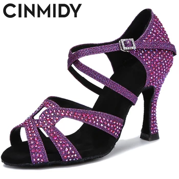 CINMIDY кристали и латиноамерикански танци, обувки за жени танго салса, бални танци, обувки женски танцови обувки червени сватбени обувки