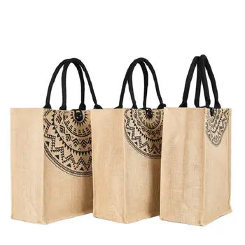Продажба на едро, 100 бр./лот, натурална чул, лого, печат, естествена цветна джутовая чанта, трайни екологични джутовые чанти за пазаруване с дръжка