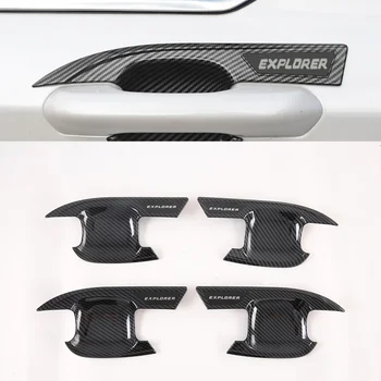 Цветна автоматична врата копчето от въглеродни влакна, защитно покритие на капака на чашата, Актуализация обвеса, автоаксесоари за Ford Explorer 2020